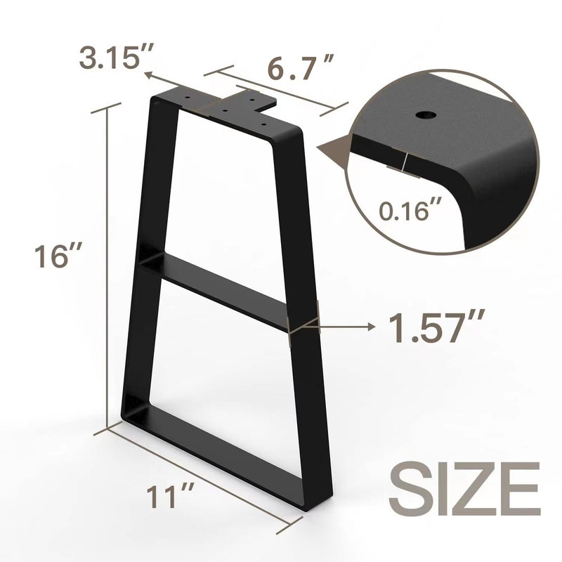 Orgerphy 16â€ Black Trapezoid Metal Bench Legs (2PCS) | Heavy Duty Furniture Legs for Bench| Mertal Table Legs| Screws and 4pcs Rubber Floor Protectors | Mid Century Modern Desk Legs Furniture Legs - Image 2